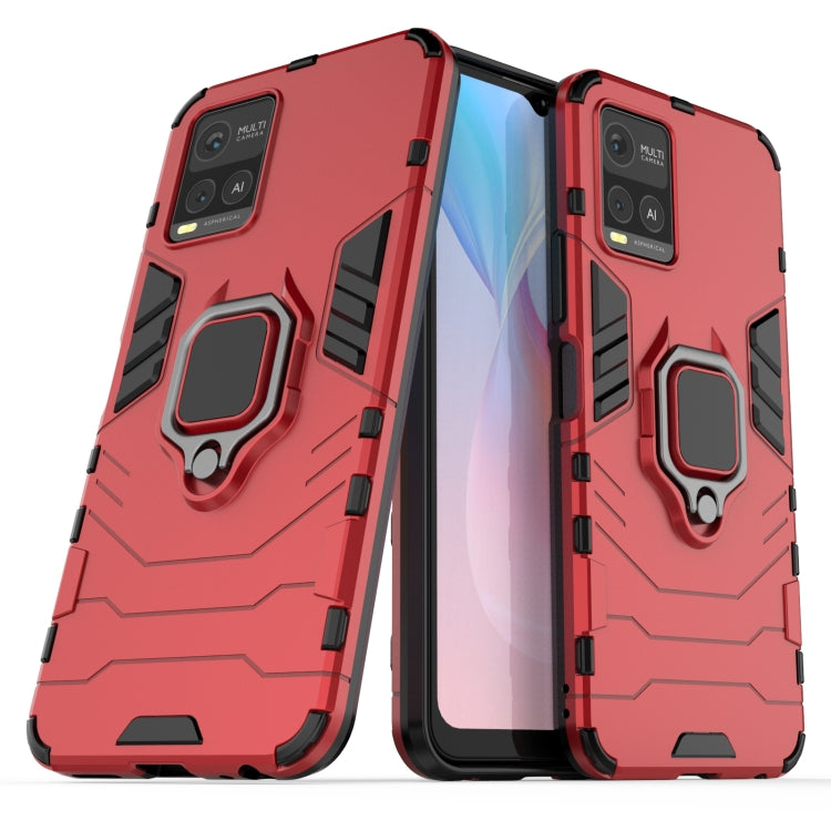 Red shockproof phone case with magnetic ring holder, rugged TPU/PC protective armor