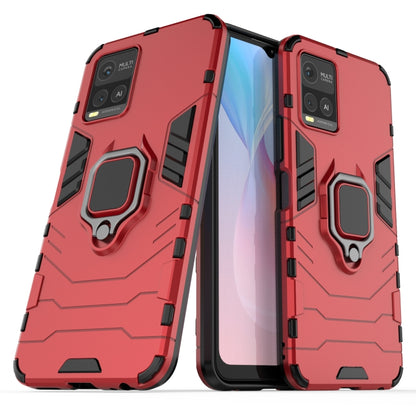 Red shockproof phone case with magnetic ring holder, rugged TPU/PC protective armor