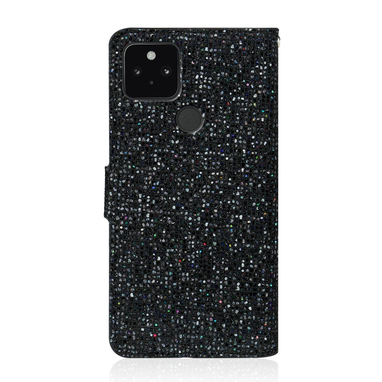 Black glitter powder leather phone case back with camera cutout and fingerprint area