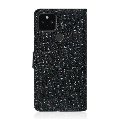 Black glitter powder leather phone case back with camera cutout and fingerprint area