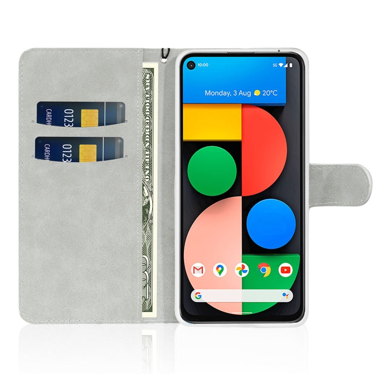 Light gray flip leather phone case with card slots and open stand for viewing