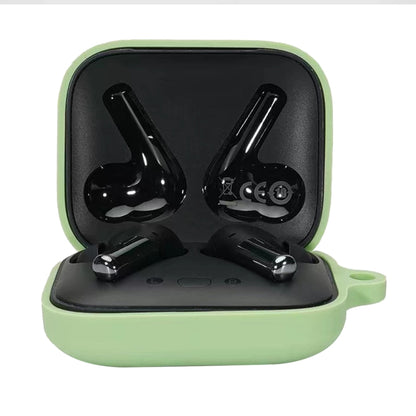 Matcha green silicone earphone protective case with hinge lid and two charging earbuds