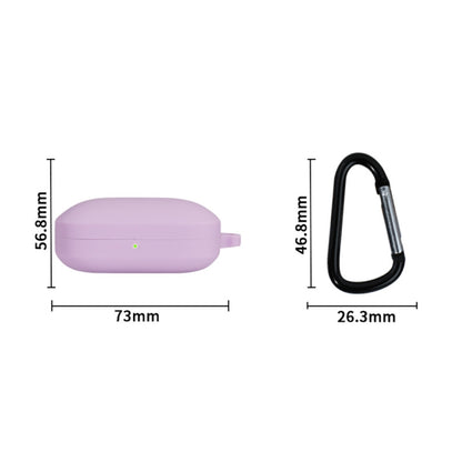 Silicone earphone case size diagram (73 x 56.8 mm) with carabiner (26.3 x 46.8 mm)