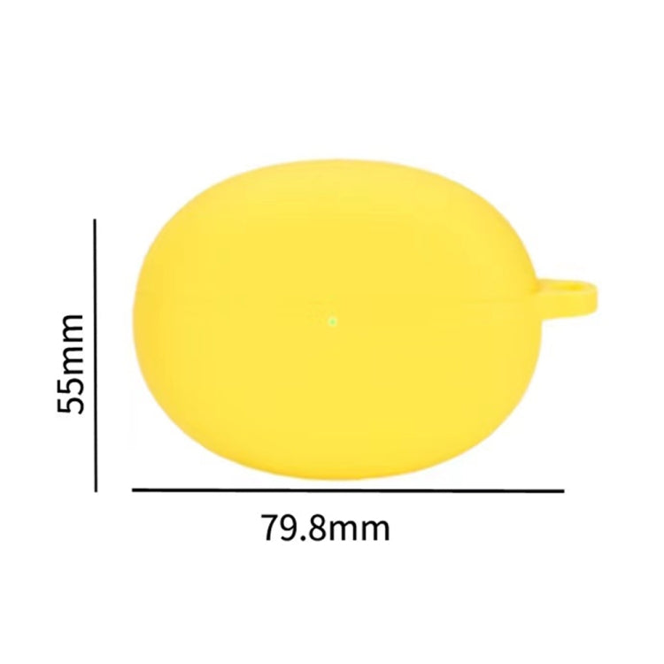 Yellow silicone earbud case with dimensions 79.8mm x 55mm shown