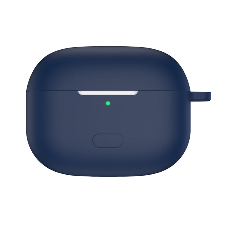 Midnight blue silicone protective earbud case with front LED window and side strap