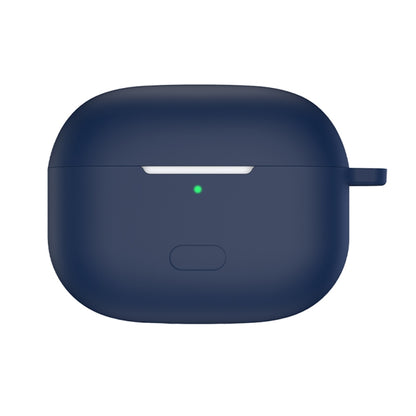 Midnight blue silicone protective earbud case with front LED window and side strap