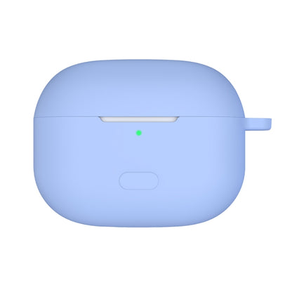 Sky blue silicone protective earbud case with front LED window and side strap