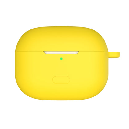 Yellow silicone protective earbud case with front LED window and side strap