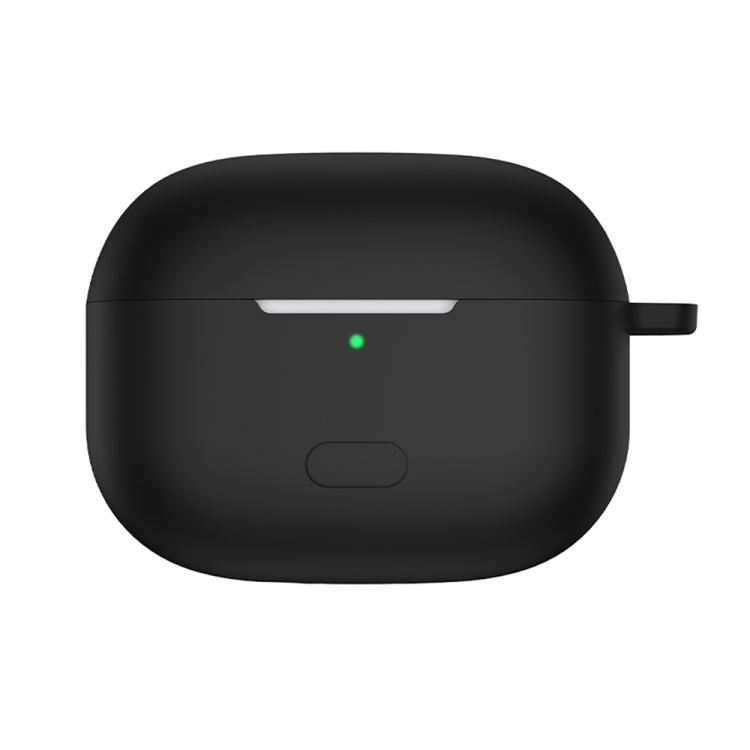 Black silicone protective earbud case with front LED window and side strap