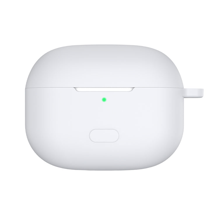 White silicone protective earbud case with front LED window and side strap