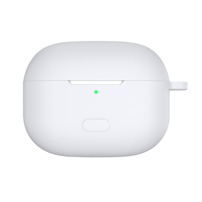 White silicone protective earbud case with front LED window and side strap
