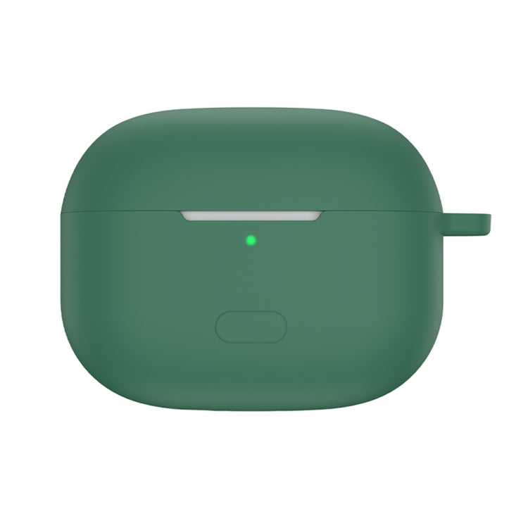 Dark night green silicone protective earbud case with front LED window and side strap