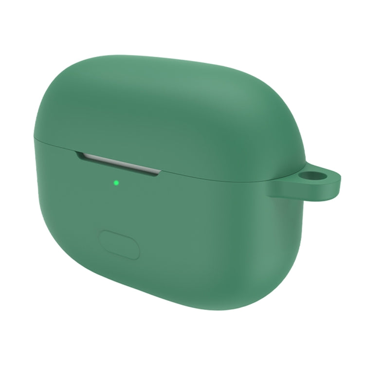 Dark green silicone earbud protective case with loop and cutout opening