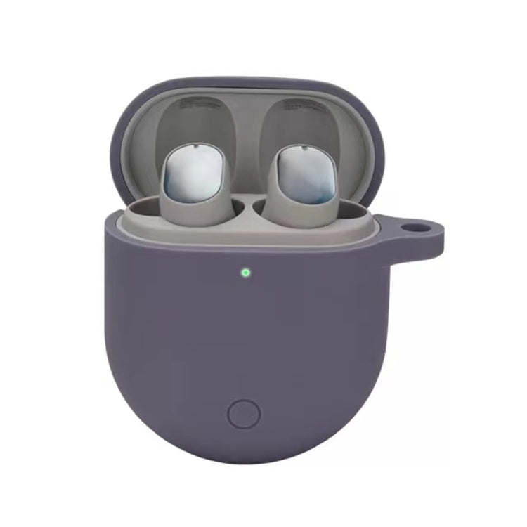 Lavender silicone earphone protective case for wireless earbuds, open-top holder.