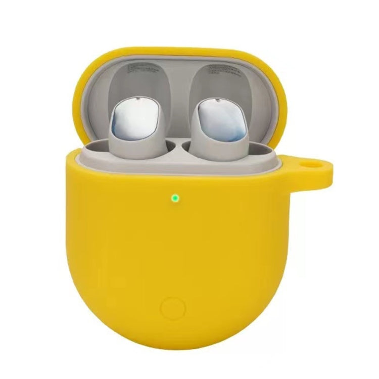 Yellow silicone earphone protective case for wireless earbuds, open-top holder.