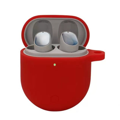 Red silicone earphone protective case for wireless earbuds, open-top holder.