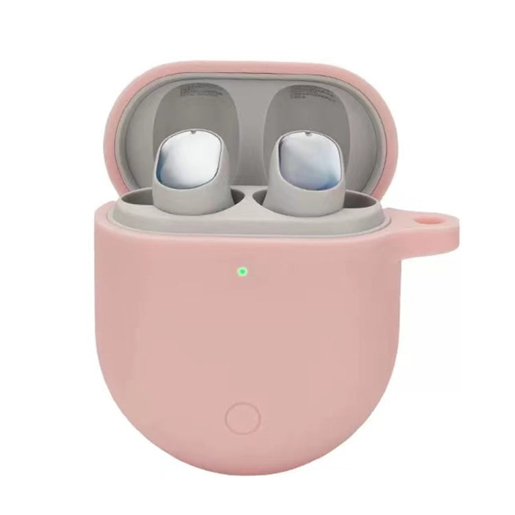 Pink silicone earphone protective case for wireless earbuds, open-top holder.