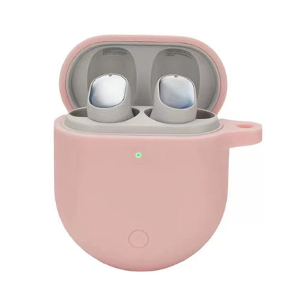Pink silicone earphone protective case for wireless earbuds, open-top holder.