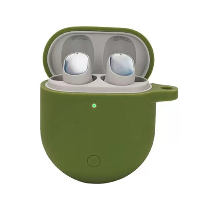 Dark green silicone earphone protective case for wireless earbuds, open-top holder.