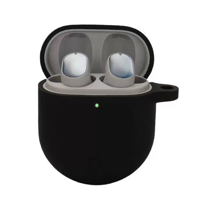 Black silicone earphone protective case for wireless earbuds, open-top holder.