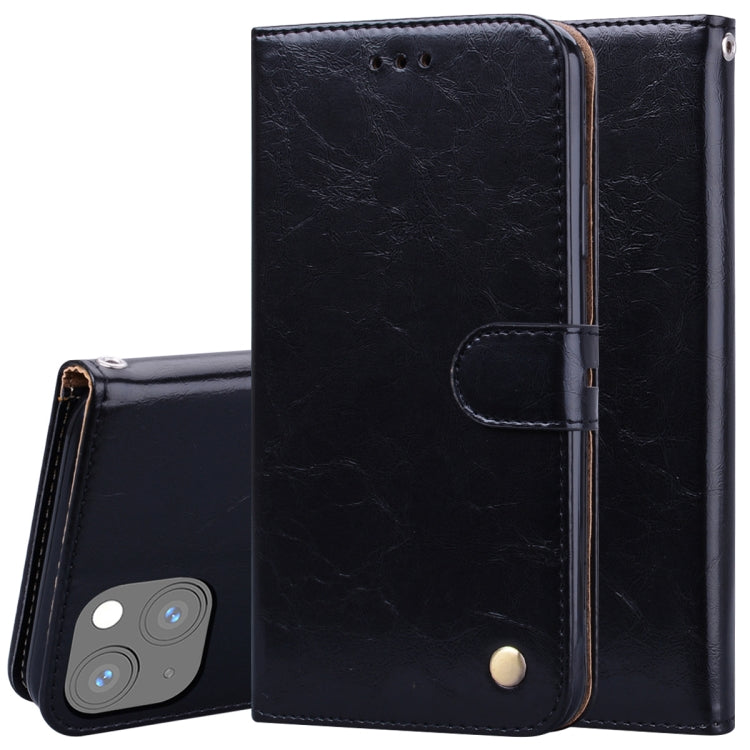 Black leather flip phone case with card slots and magnetic snap closure