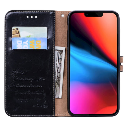 Black leather flip phone case with card holder and magnetic clasp