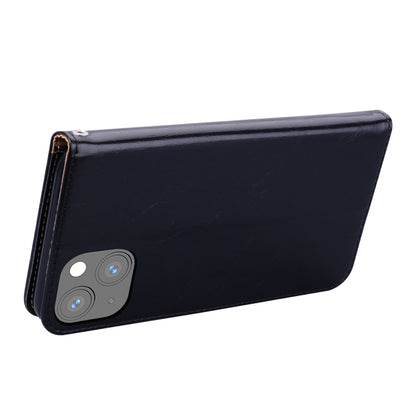 Black leather wallet-style flip phone case with camera cutout