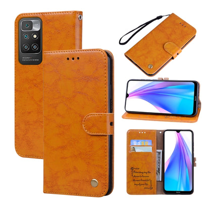 Oil-wax leather flip phone wallet case with card slots and magnetic snap, tan