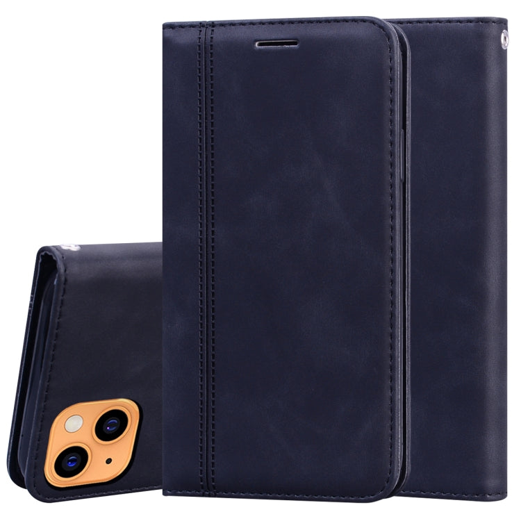 Dark blue PU leather horizontal flip phone case with magnetic closure and card slot