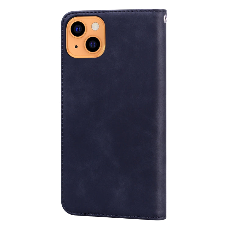Dark blue PU leather phone wallet case with magnetic flap and front camera cutout