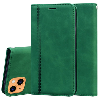 Green PU leather magnetic flip phone case with card slot and top cutout opening