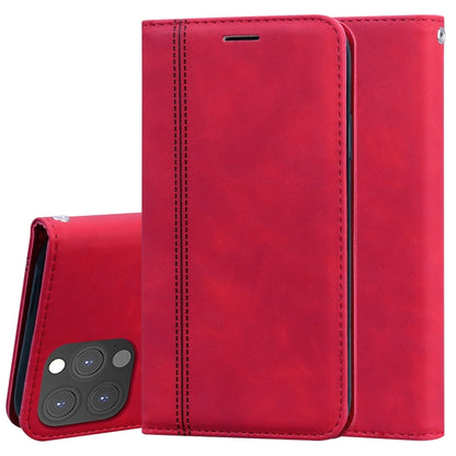 Red PU leather magnetic flip case with card slot and camera cutout window
