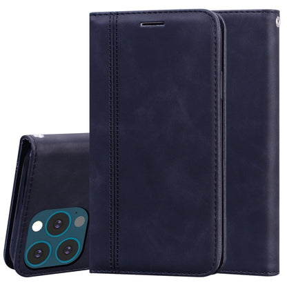 Dark blue PU leather horizontal flip phone case with magnetic closure and rear camera cutout