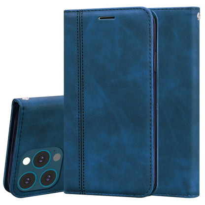 Blue PU leather magnetic flip wallet case with card slot and front lens cutout