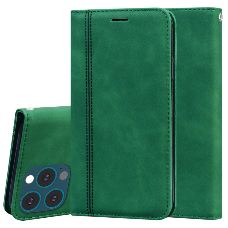 Green PU leather magnetic flip wallet case with card slot and front lens cutout
