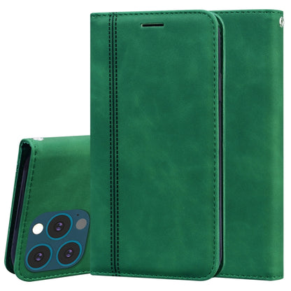 Green PU leather magnetic flip wallet case with card slot and front lens cutout