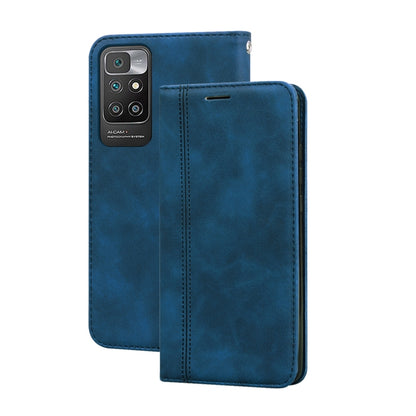 Blue PU leather flip phone case with camera cutout and card slot on flip cover