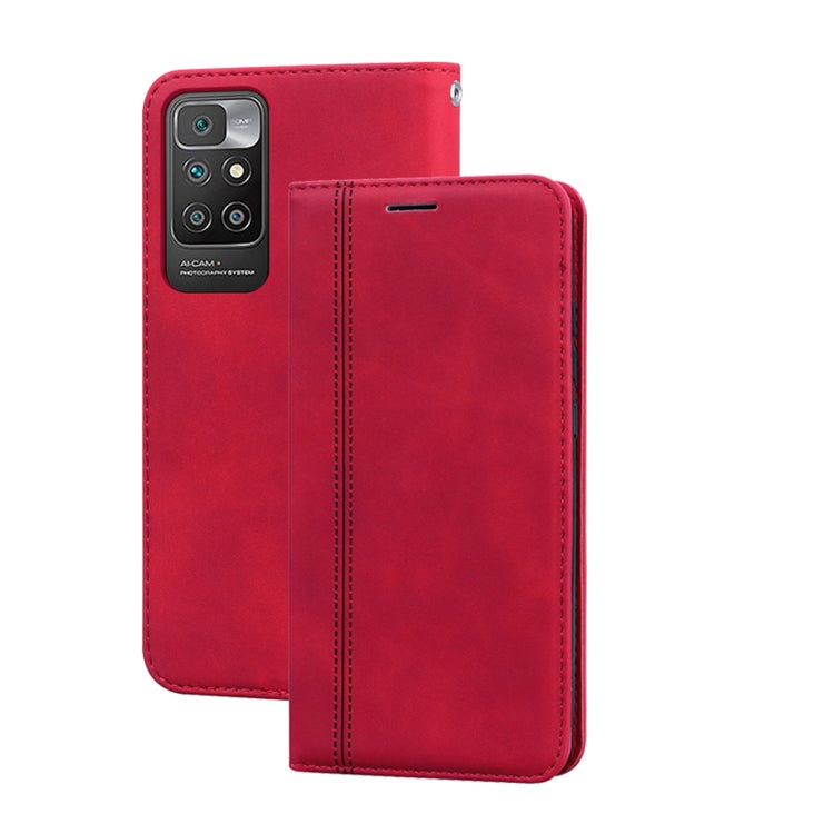 Red PU leather flip phone case with back camera cutout and front cover panel