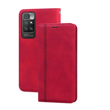 Red PU leather flip phone case with back camera cutout and front cover panel