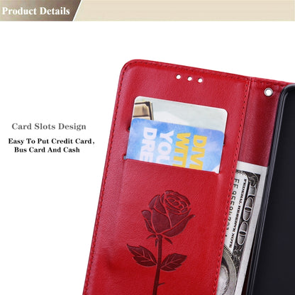 Red PU wallet phone case with rose embossing and card slots window