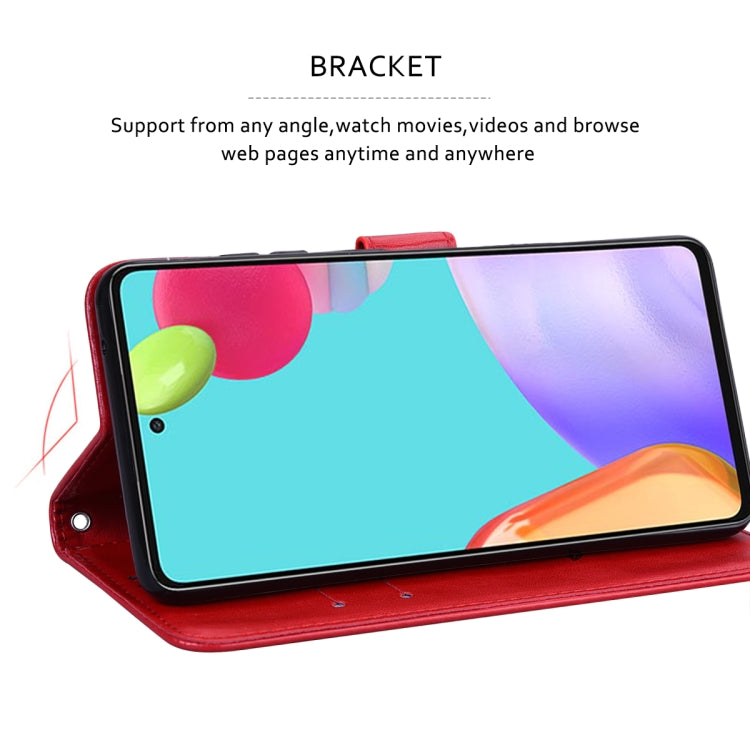 Red flip wallet phone case propped open with viewing support for phone