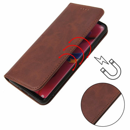 Brown leather magnetic flip wallet case with flip cover and card slot view.
