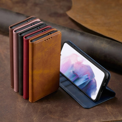 Leather flip phone case set showing multiple colors and card-slot compartments.