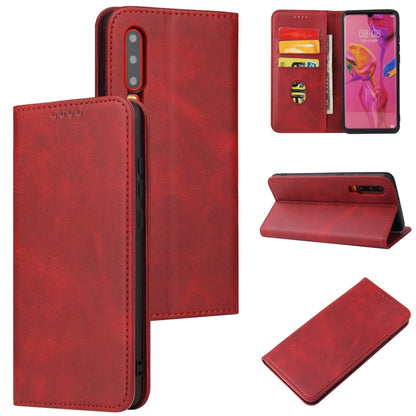 Red leather magnetic flip phone case with card slots and wallet for Huawei phones