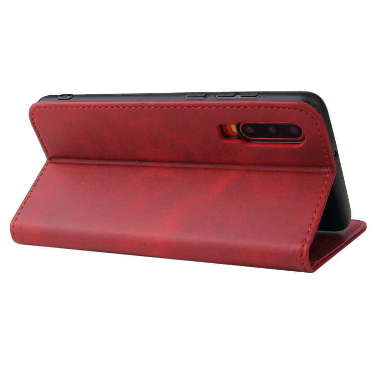 Red leather magnetic flip case with viewing stand and camera cutout