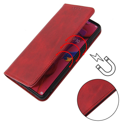 Red leather magnetic flip case with phone inserted and flip-closure action shown