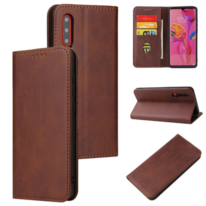 Brown leather magnetic flip phone case with card slots and wallet for Huawei phones