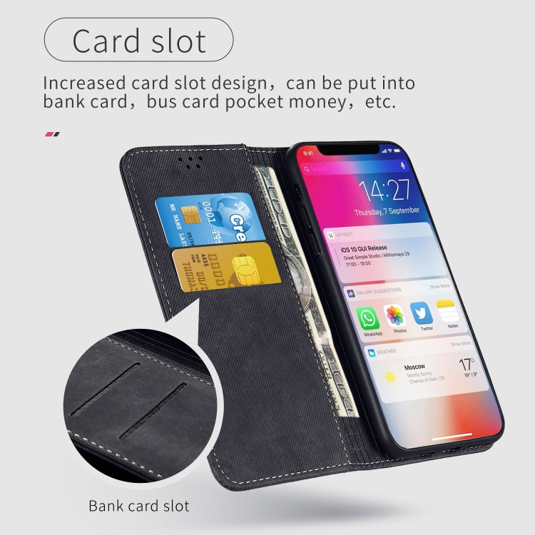 Black flip phone wallet case open, showing multiple card slots and phone cover