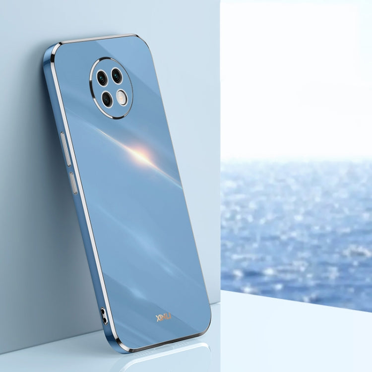 Blue TPU phone case with gold electroplated straight-edge border and camera cutout
