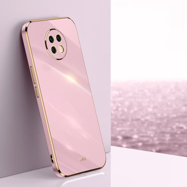 Light pink TPU phone case with gold electroplated straight-edge border and camera cutout